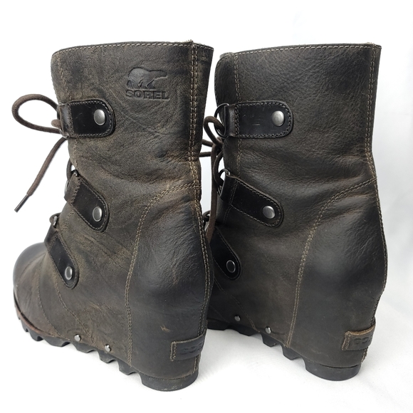 SOREL Joan of Arctic Leather Helen Wedge Lace-Up Sz US7.5 - Picture 12 of 13